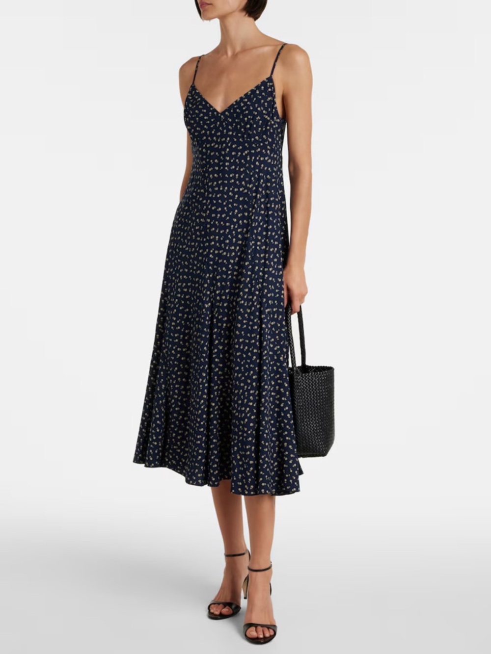 Ralph Lauren Navy Floral Midi Dress with Spaghetti Straps